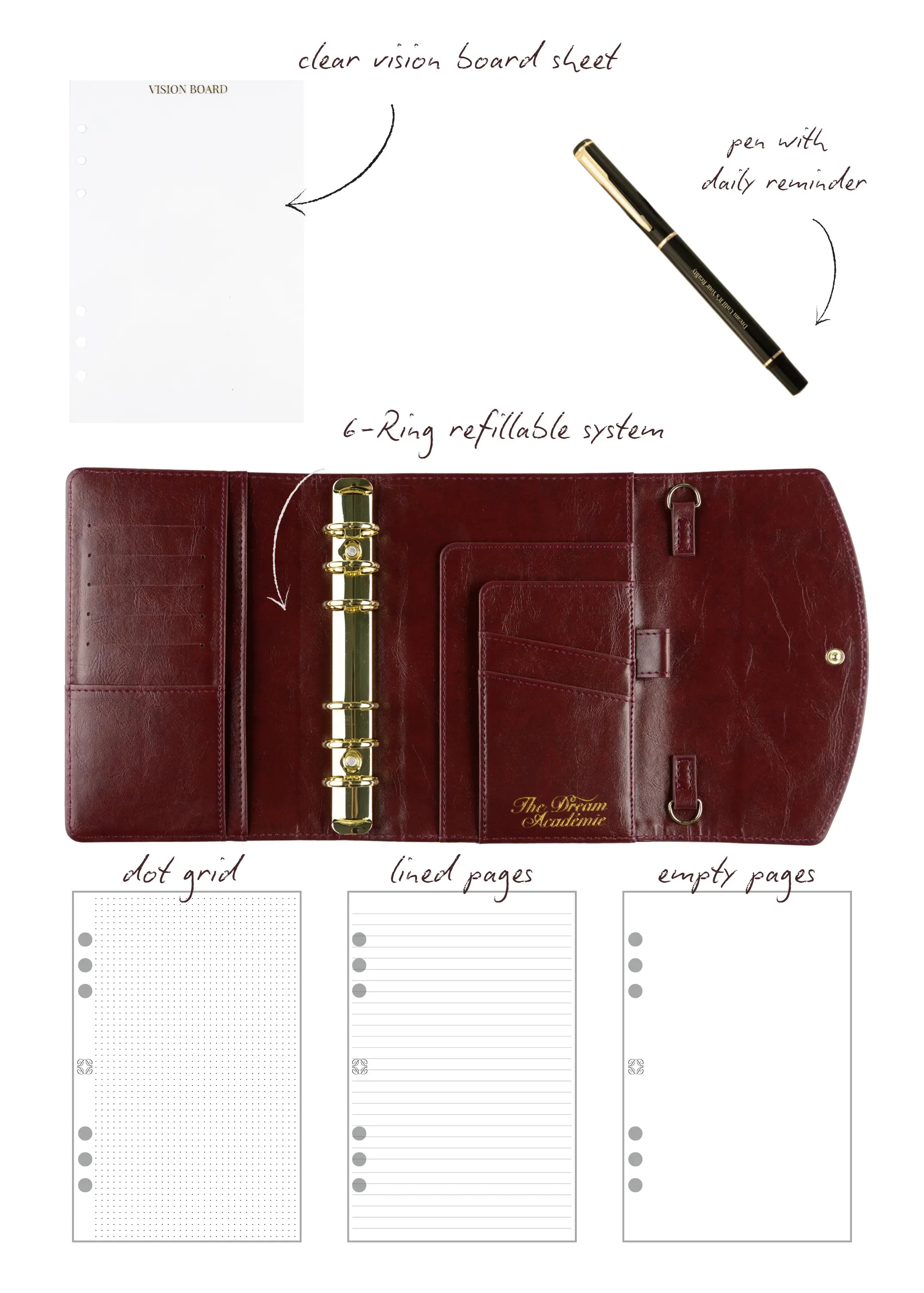 Burgundy A6 Planner The Dream Académie