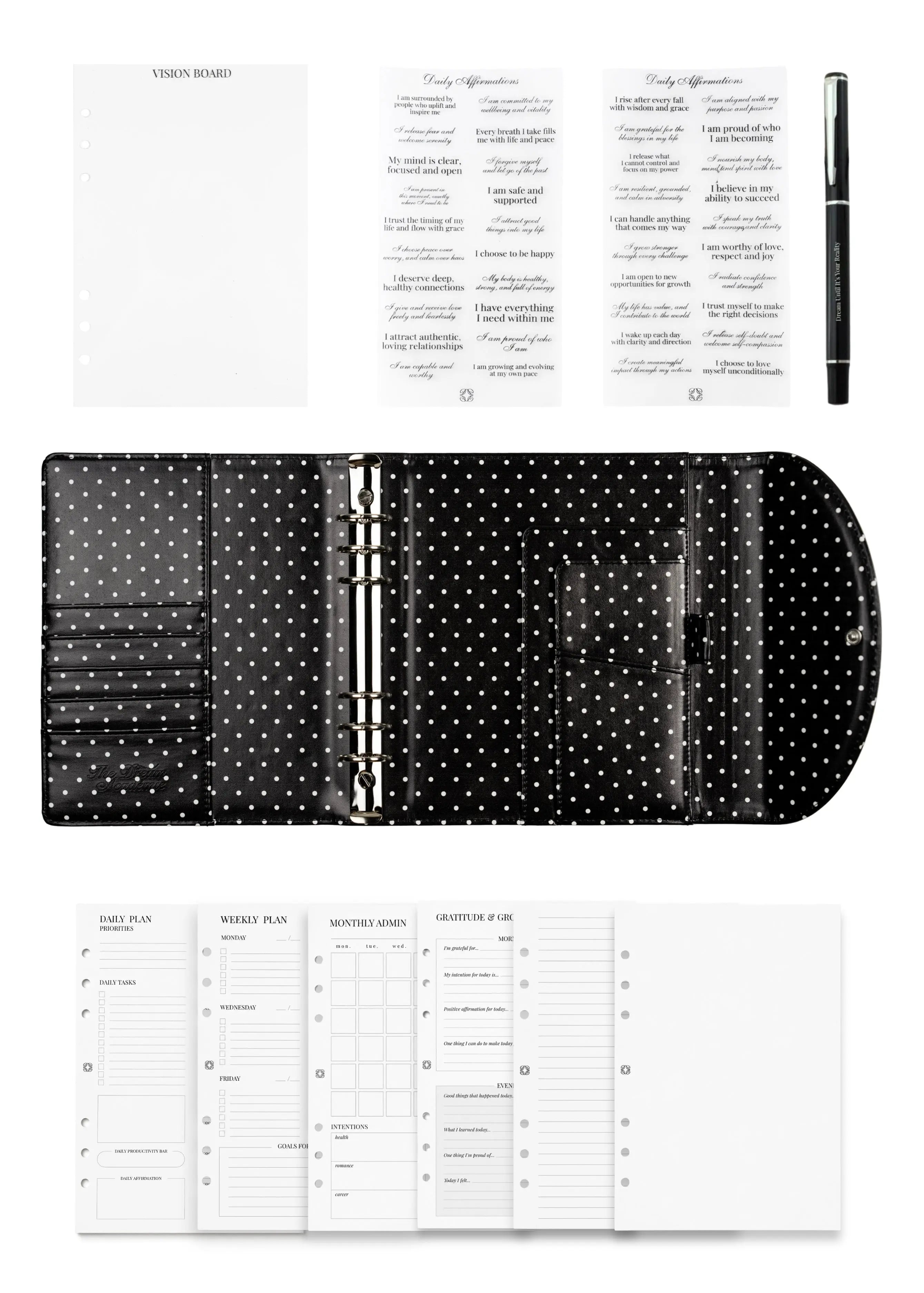 Noir Polka Dot A5 Planner The Dream Académie